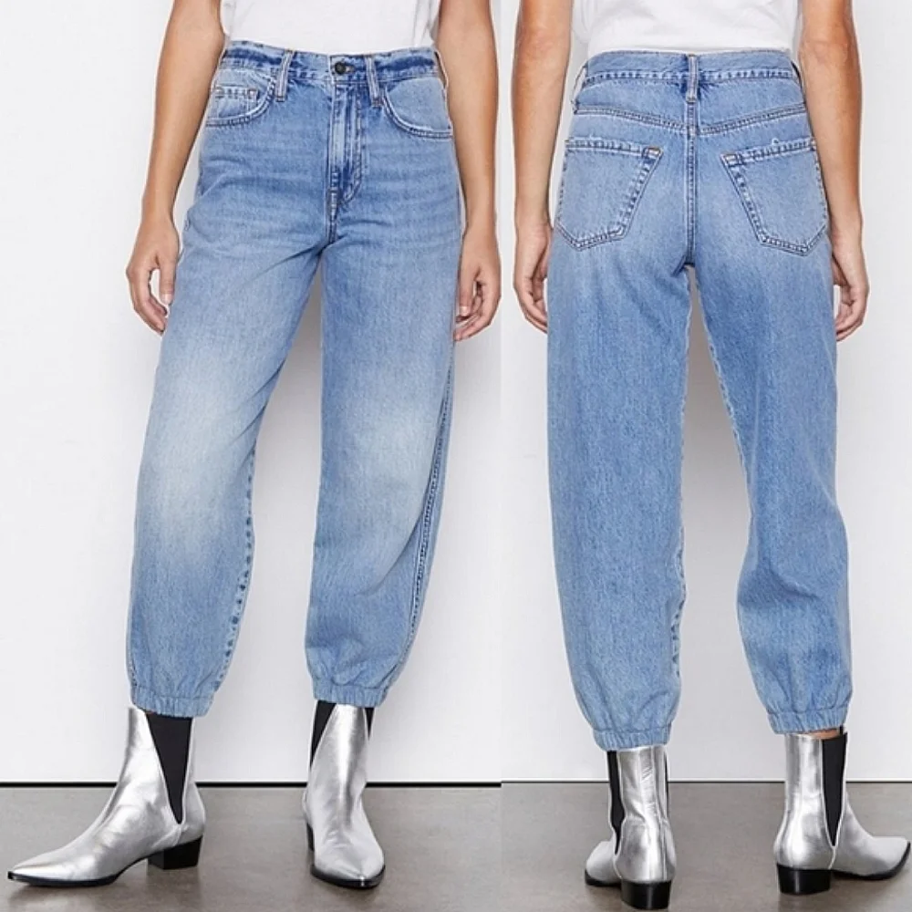 FRAME High Rise cropped the lounge Chill denim jogger blue Jeans size 29 - Picture 3 of 16